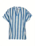 Summer New Women's Striped Pullover T-Shirt V-Neck Short Sleeve Casual Tops Polyester - Image 2