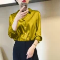 All-match Satin Finish Shirts And Blouses Women Clothing Casual Top OL Long Sleeve Button Elegant Shirts French Solid Blouses - Image 6