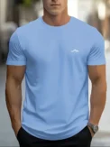 Fashionable casual men's solid color letter print pattern casual loose street fitness high quality versatile men's T-shirt 343 - Image 3