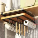 Kitchen Hanging Organizer Rack with Hooks Under Cupboard Paper Towel Rags Hanger Cutting Board Pot Cover Holder Storage Shelf - Image 3