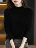 AOSSVIAO 2025 Autumn Winter Solid Mock-neck Pullover Sweater For Women Casual Knitwear Female Clothing Basic Soft Tops - Image 6