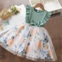 New Butterfly Mesh Flying Sleeve Dress Girls Fashion Dresses Cute Little Girls Summer Casual Wear 1-5Yrs Children's Clothes - Image 2