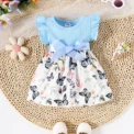 Baby Girl Butterfly and Plant Polka Dot Print Ruffle Sleeve Belt Dress + Ribbon - Image 2