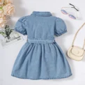 Summer Toddler Baby Girl Fashion Dress Bubble Sleeve Lapel Jeans Casual Dresses Birthday Party Costumes for Kid Girls 1-3 Years - Image 2