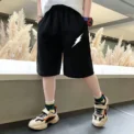 Kids Summer Cartoon Shorts 3-14Years Children Cotton Elastic Waist Knee Length Pants Gray School Student Boys Short Sweatpants - Image 2