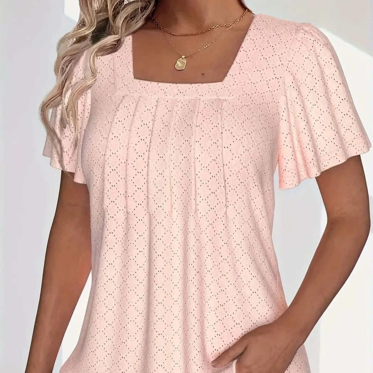 Plus size spring and summer fashionable and elegant hollow tops for women office wear loose ruffle sleeves versatile tops - Image 4