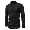 Men's solid color casual slim fitting standing collar long sleeved business shirt shirt - Image 6