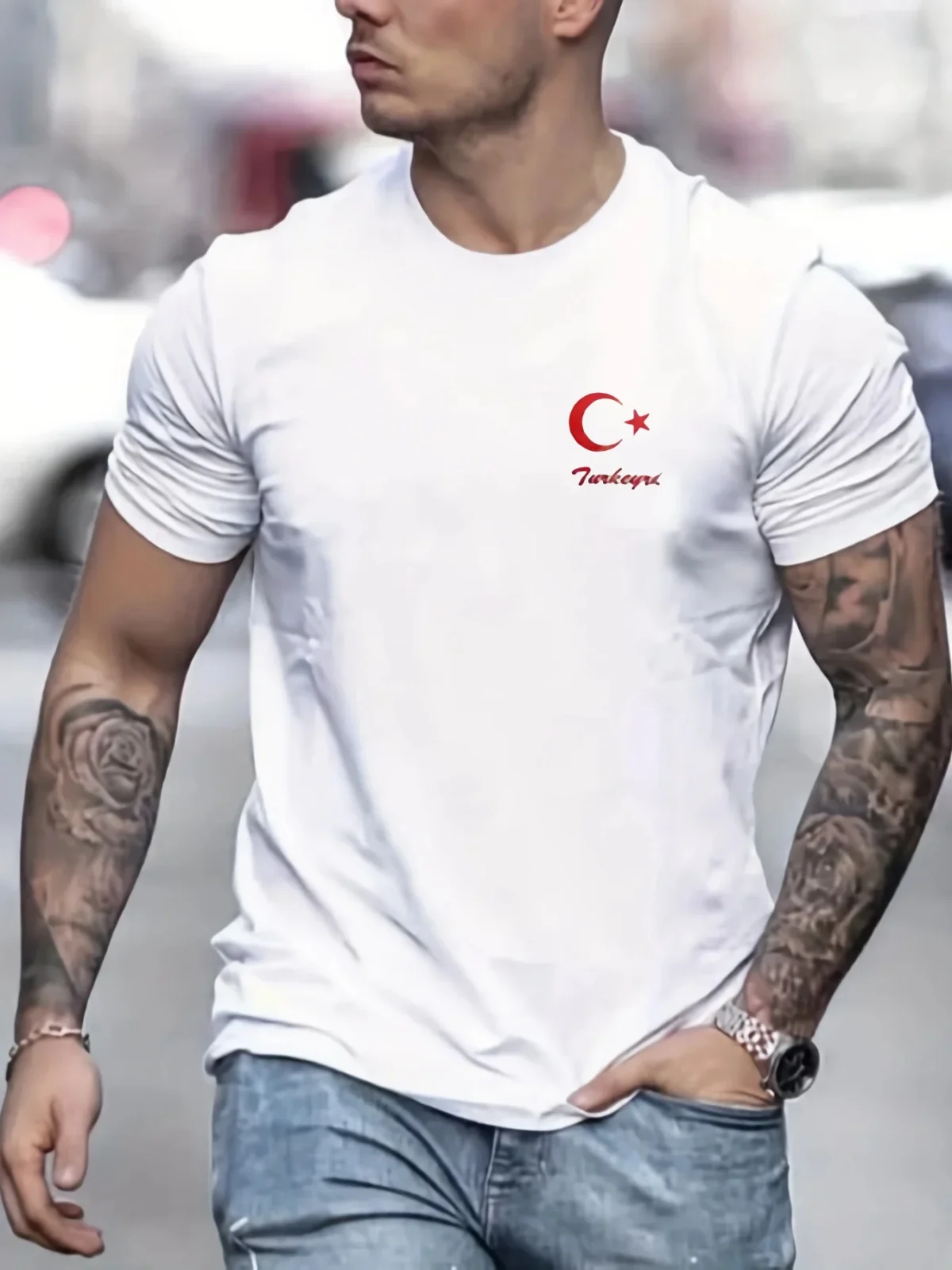 Men's 100% Pure Cotton Short Sleeved T-shirt, Round Neck Top, Letter Pattern Print, Comfortable, Casual, Summer, Loose Size - Image 6