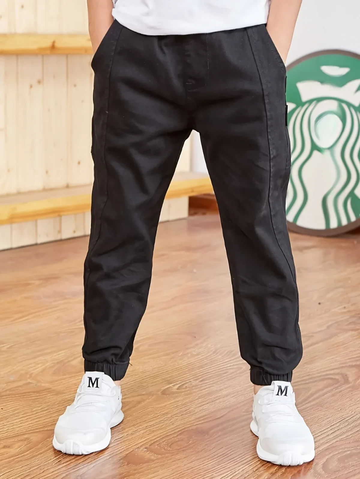 Boy's Stylish Solid Color Jogger Pants Elastic Waist Outdoor Casual Cargo Jogger Trousers - Image 1