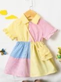 Girls Dress With Lapel Flared Sleeves Button Closure Waist Puffy Skirt Butterfly Bag Loose Travel New Style - Image 2