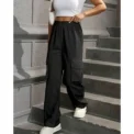 Loose Casual Pants for Women with Flip Cover Pockets Workwear Long Trousers Cross-Border Fashion 2024 Popular Style -