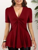 Plus Size Women V-Neck Twisted Short Sleeve T shirt Sexy Office Lady Casual Slim Summer Fashion Tee Tops Woman's Clothing - Image 3