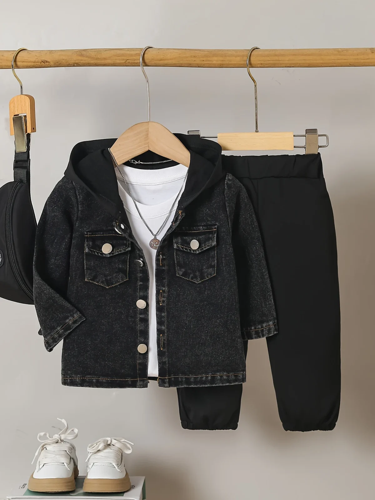 2-Piece Fall/Winter Baby Boy Trend Fashion Vintage Denim Jacket + Casual Sports Sweatpants 2 Casual Outing Suit - Image 1