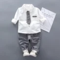 Child long sleeve suit 2-piece set 0-5 years old Baby boy Lapel shirt with tie - Image 3