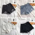 Summer Women's Cowboy Shorts High Waist Casual Blue Denim Shorts Pocket Tassel Perforated Fashion Shorts Y2K Female Jeans - Image 2