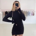 Elegant Lace Up Dress Solid Pleated Slim Fit Party Bodycon Female Sexy Mini Dresses Purple Black Vestidos - Image 2
