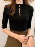 2025 Spring Autumn Korean Fashion Solid Sweater Women Short Sleeve Tops Pull Femme Casual Slim Female Pullover Knitted Clothes - - Image 2