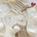 5 Pairs Cute Smiling Print Socks, Comfy & Soft Crew Sports Socks, Women's Stockings & Hosiery - Image 2