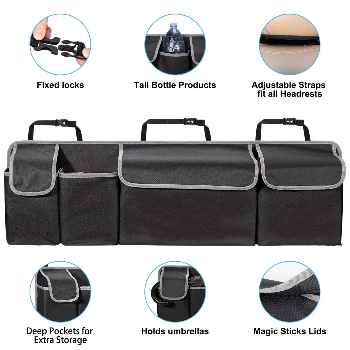Car Trunk Organizer for SUV Backseat Hanging Organizer for SUV Truck MPV Upgrade Back Seat Storage Bags with 4 Pockets 39*14inch - Image 3