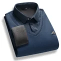 Men's Fleece Lined Sweater Polo Collar Pullover Tops Fake Two Piece Fashion Business Causal Pullovers Thick Winter Clothes - Image 3