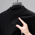 Mens Half Turtleneck Knitwear Sweater Autumn Mock Neck Sweatshirts Solid Color Pullover Streetwear Winter Warm Knitted Sweater - Image 3