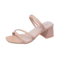 Women Sandals Ladies Square Heels Elegant Summer Slippers Outside Cross Tied Leather Female Slides - Image 4