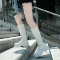 Women's Mid Calf Boots Padded Shoes Knee High Winter Sneakers Punk Style Military Casual White Black Lucury Platform Woman - Image 4