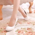 Leather Shallow Slip-On Round Toe High heels Shoes Wedding Party derss shoes mujer size 34-42 - Image 5