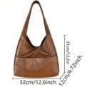 Women Hobo Bag Simple PU Leather Solid Shoulder Bag n Large Capacity Handbag For School Work - - Image 3