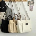 Urban Minimalist Female Student Large Capacity Commuting Horizontal Canvas Single Shoulder Diagonal Cross Portable Eco Bag - Image 4