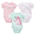 3 Pcs/set Baby Girls Rompers Unicorn Cute Print Girls Bodysuit Pink Summer Short Sleeve Jumpsuit 100% Cotton Soft Baby Clothes - Image 2