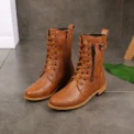 Ladies low-heel casual long women's boots plus cotton warm zipper round-toe winter shoes motorcycle boots - Image 2