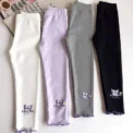 Children's Solid Color Cute Print Girl Silk Leggings Female Students Slim High Elastic Elastic Waist Pants.summer Spring Autumn