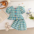 (0-3 Years Old) Summer Baby Girl Cotton Color Plaid Bubble Sleeve Top And Shorts Set Cute Princess Style Two-Piece Set For Girls - Image 2