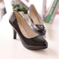 Leather Shallow Slip-On Round Toe High heels Shoes Wedding Party derss shoes mujer size 34-42 - Image 2