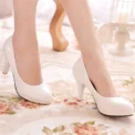 Leather Shallow Slip-On Round Toe High heels Shoes Wedding Party derss shoes mujer size 34-42