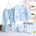 5pcs/set Newborn Baby Suit Set Top 2 Pants Hat Bibs 0-3 M Clothing Set Boy Girl Clothes Pure Cotton Breathable Cartoon Underwear - Image 3
