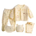 5pcs/set Newborn Baby Suit Set Top 2 Pants Hat Bibs 0-3 M Clothing Set Boy Girl Clothes Pure Cotton Breathable Cartoon Underwear - Image 6