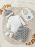 Pcs Baby Boy's all seasons Full Cartoon Elephant Streetwear Fashion Pantsuit +Hat +Gloves+Bib - Image 2