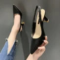 Summer Fashion New Pointed Toe Stiletto Heel Shallow Mouth Breathable PU Comfortable and Elegant Women's Shoes Sexy Sandals - Image 5