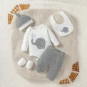 Pcs Baby Boy's all seasons Full Cartoon Elephant Streetwear Fashion Pantsuit +Hat +Gloves+Bib