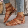 Fashion Woman Hollow Out Gladiator Sandals Ladies Flats Shoes Female Thick Bottom Brown Sandal White Shoes Sandalias De Mujer - Image 4