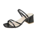 Women Sandals Ladies Square Heels Elegant Summer Slippers Outside Cross Tied Leather Female Slides - Image 5