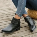 Women Ankle Boots Autumn Winter New Pu Leather Short Boots Woman Side Zipper Thick Heeled Rivet Leather Boots Pus Siz - Image 2