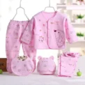 5pcs/set Newborn Baby Suit Set Top 2 Pants Hat Bibs 0-3 M Clothing Set Boy Girl Clothes Pure Cotton Breathable Cartoon Underwear