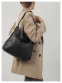 Women Hobo Bag Simple PU Leather Solid Shoulder Bag n Large Capacity Handbag For School Work - - Image 6