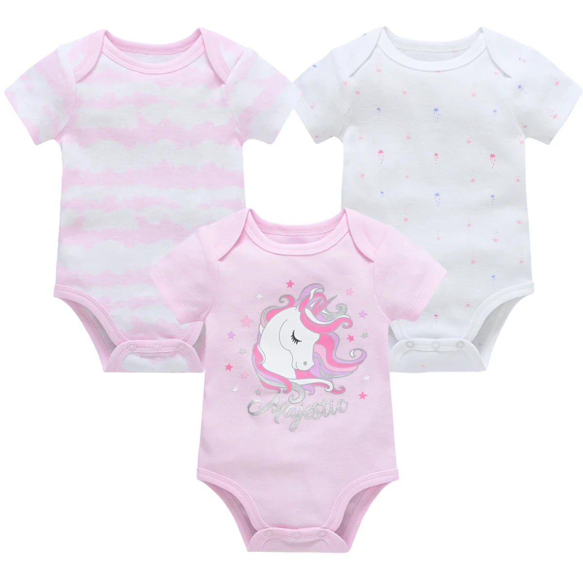 3 Pcs/set Baby Girls Rompers Unicorn Cute Print Girls Bodysuit Pink Summer Short Sleeve Jumpsuit 100% Cotton Soft Baby Clothes - Image 4