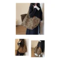 Leopard Print Canvas Tote Bag Large Capacity Fashion Shoulder Bag for School Work Shopping Retro Handbag - Image 3