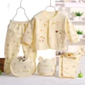 5pcs/set Newborn Baby Suit Set Top 2 Pants Hat Bibs 0-3 M Clothing Set Boy Girl Clothes Pure Cotton Breathable Cartoon Underwear - Image 4