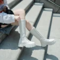 Women's Mid Calf Boots Padded Shoes Knee High Winter Sneakers Punk Style Military Casual White Black Lucury Platform Woman - Image 3